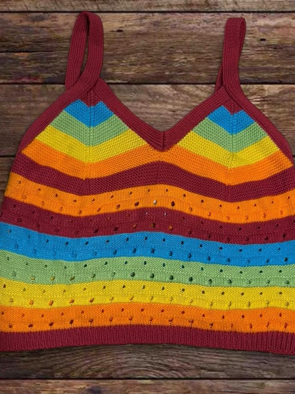 Rue21 Multicolor Stripe Knit Tank Top - Maroon, Orange, Yellow, Green, Blue